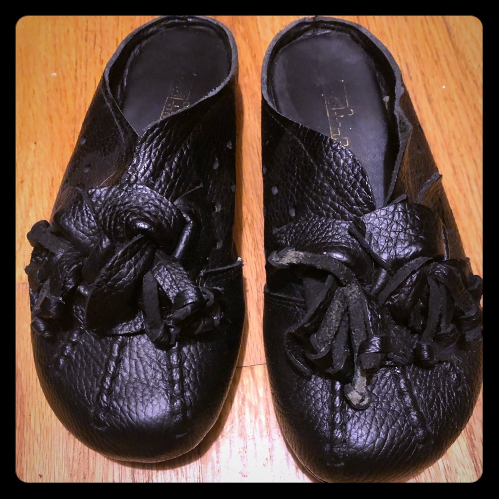 Black leather mules/slip-ons